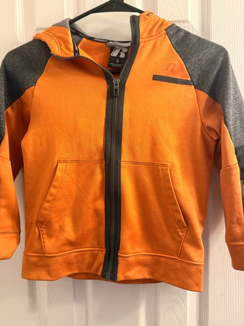 Russell Athletic Orange and Gray Kids Full-Zip Hoodie size medium